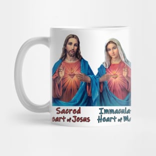 Sacred Heart of Jesus and Immaculate Heart of Mary Images with Typography Mug